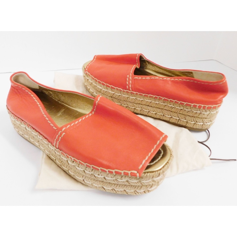 Prada Women's Red Open-toe Leather Platform Espadrilles sz 37.5